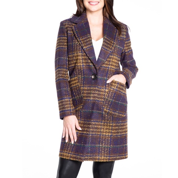 NWT  Kensie Women's Long Plaid Houndstooth Coat with Patch Pockets Woolblend - Picture 3 of 13